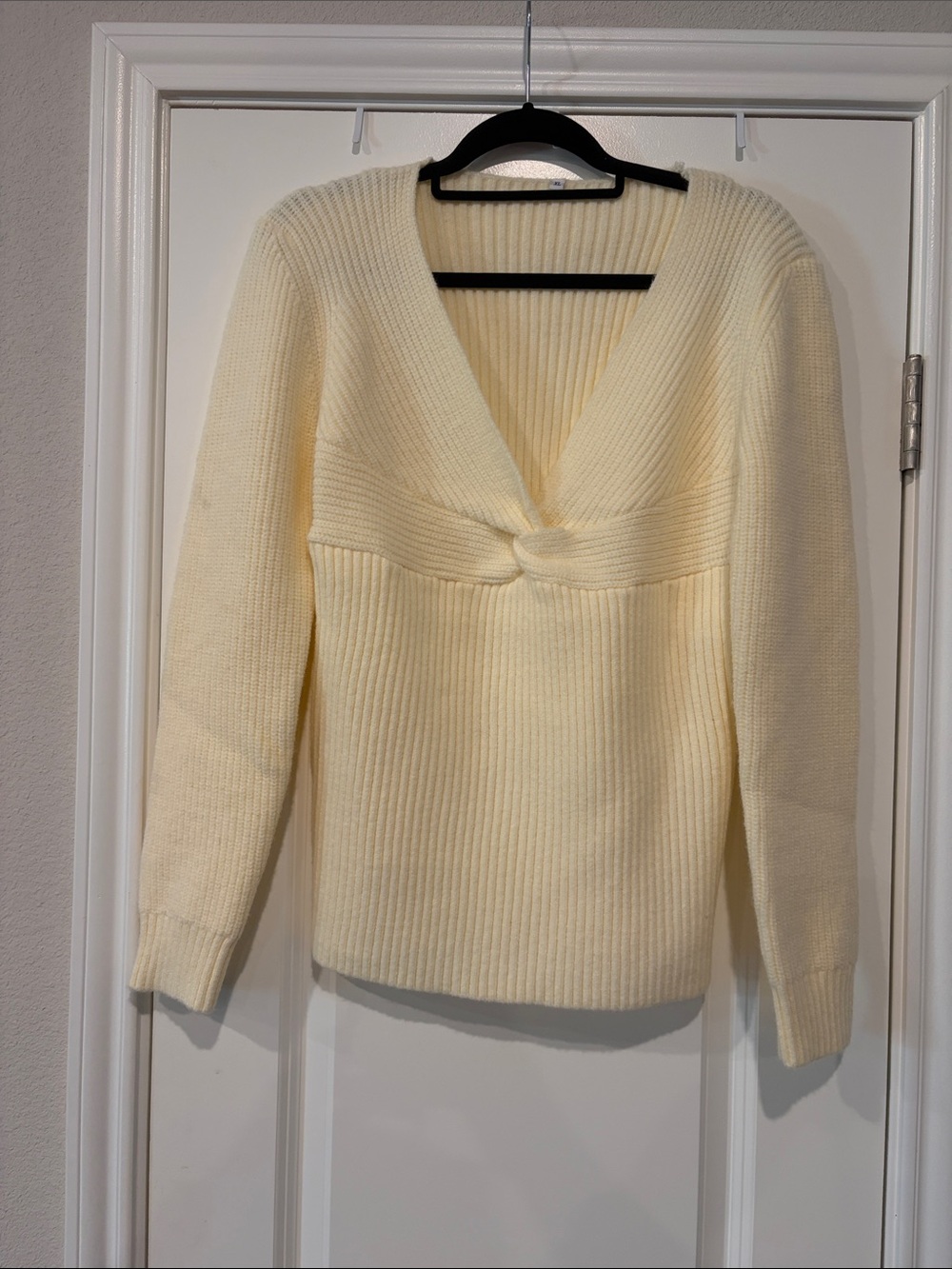 Knot-Front V-Neck Women's Sweater in Cream